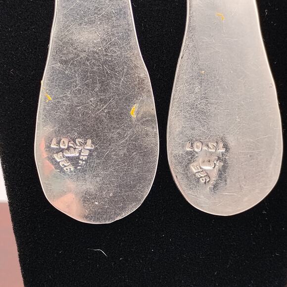 Taxco Turquoise Chip Inlay Sterling Silver Earrings - Picture 3 of 5